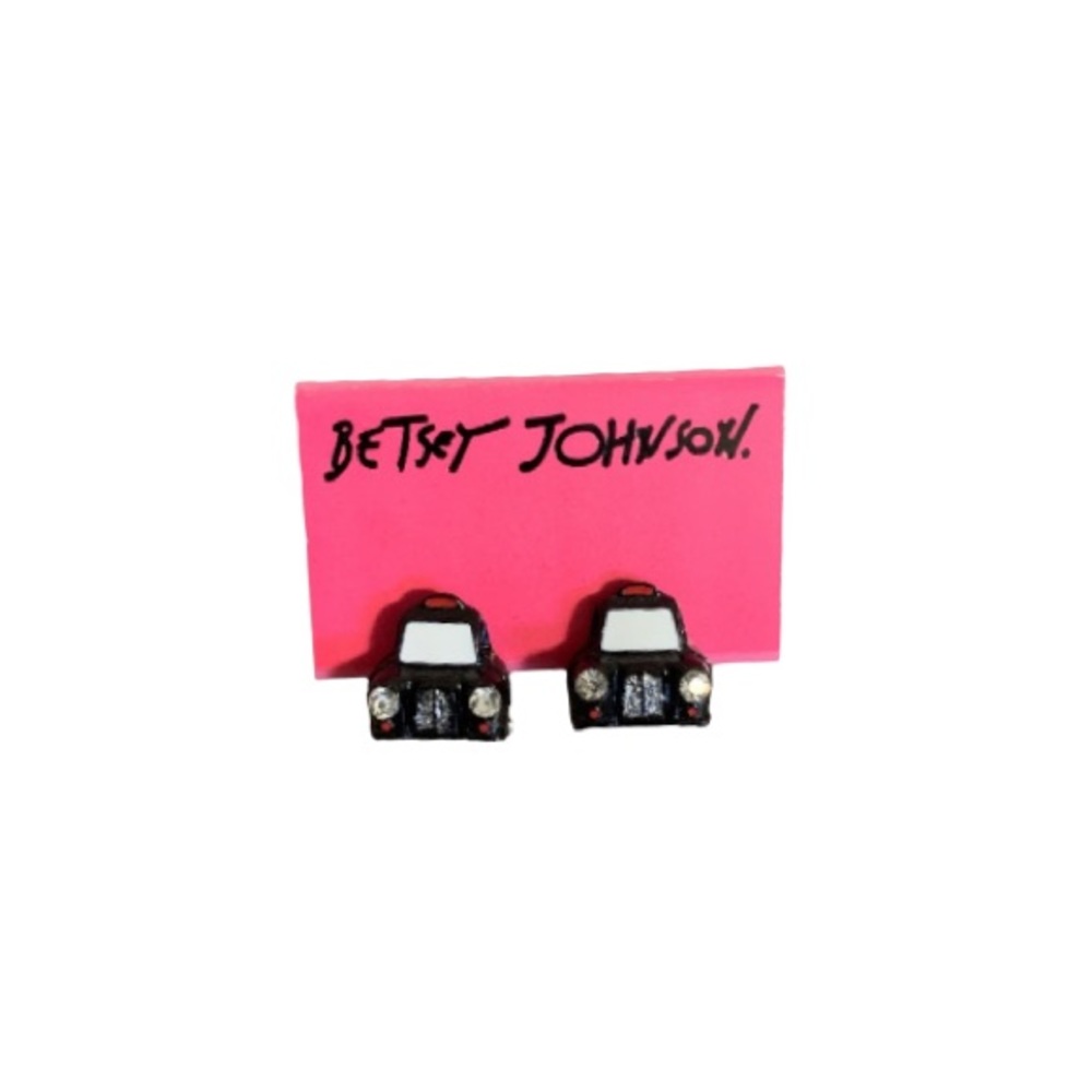 🆕 Betsey Johnson Sparkly Silver Toned Taxi Cab Earrings